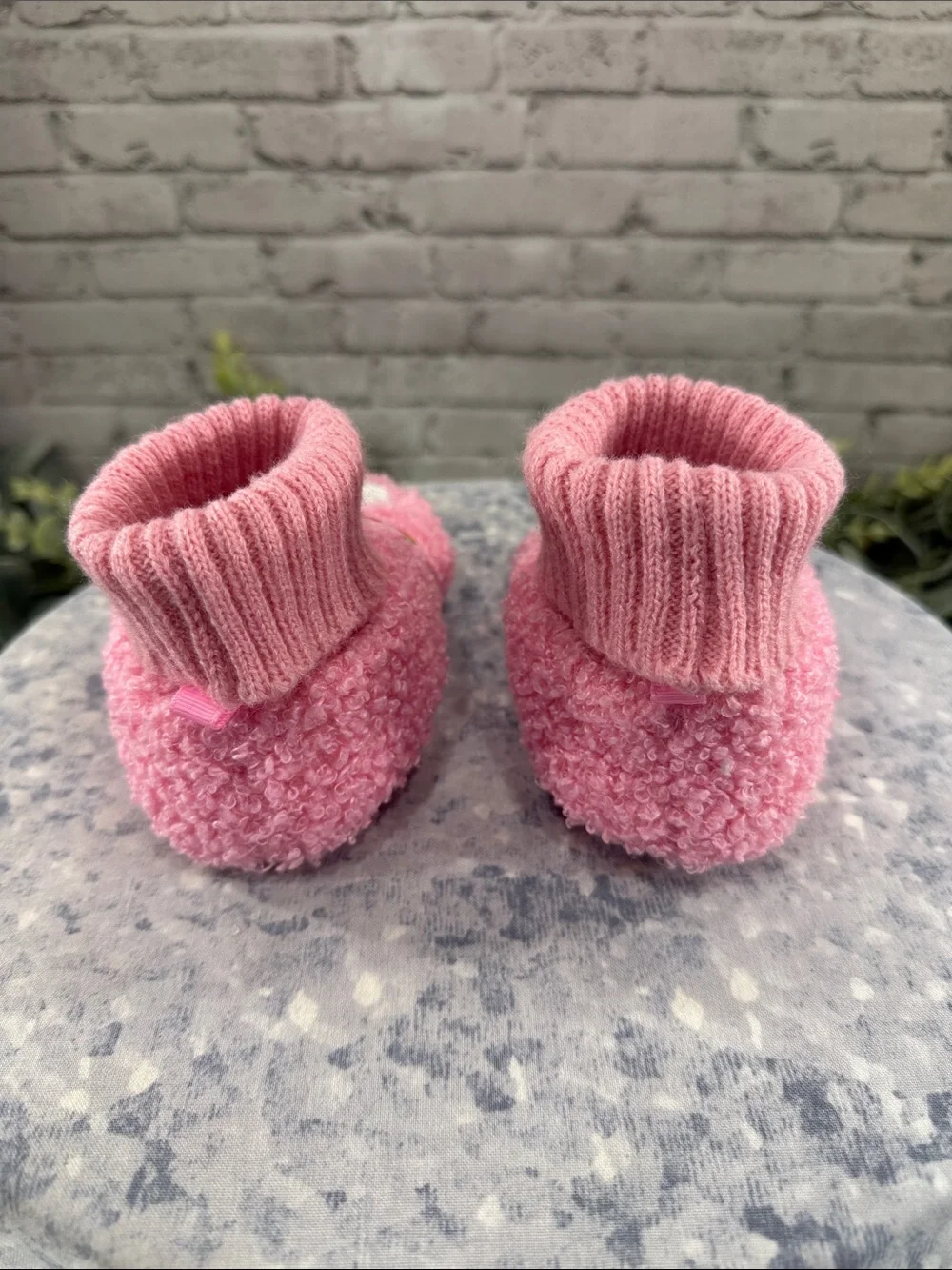 WONDER NATION Pink Fuzzy “Happy Cloud” Sock Collar Bootie Slippers Baby Girls 5M